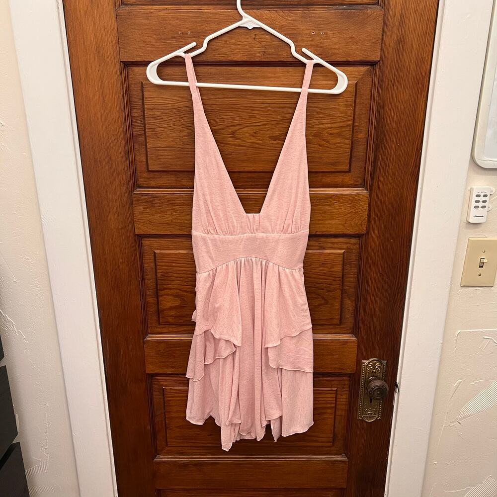 Free People Star Gaze Mini Dress XS Pink Chalk Tiered Ruffle Hem NWT's $78